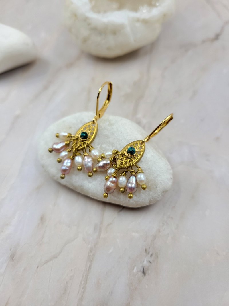 民族风 天然珍珠 鳯凰石 耳环 - 耳环/耳夹 - 珍珠 