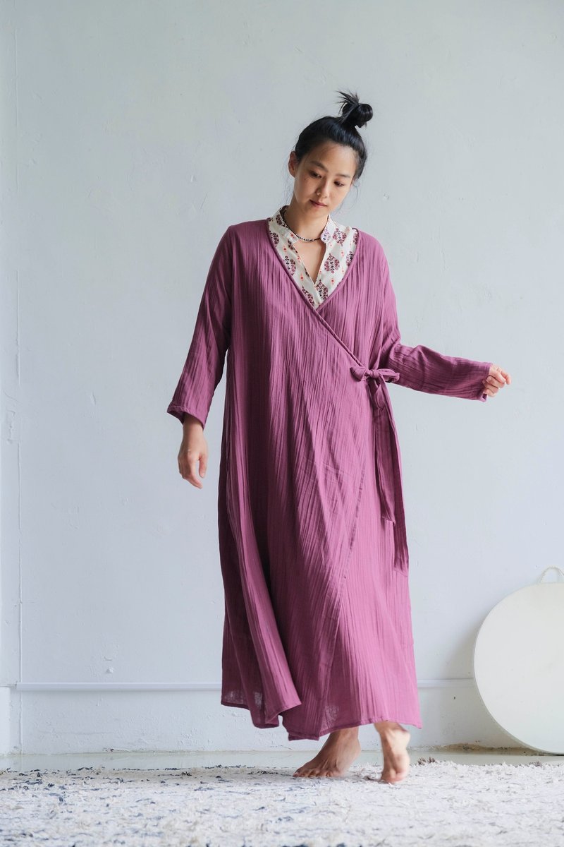 交襟绑带罩衫外套 / 双层纱  莓果红 - 女装休闲/机能外套 - 棉．麻 紫色