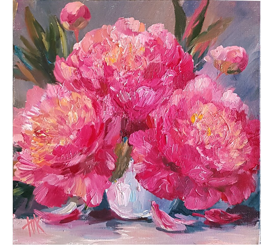 牡丹油画原创艺术牡丹墙画布上的花卉画 - 海报/装饰画/版画 - 其他材质 紫色