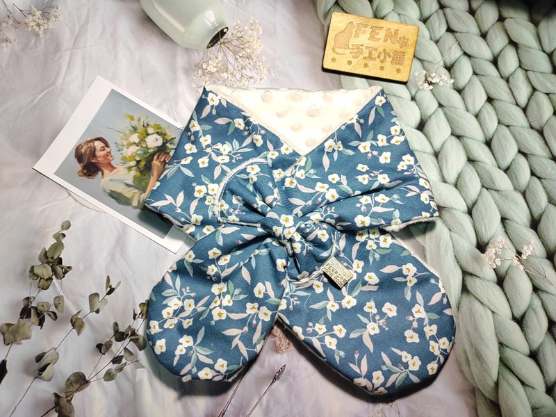 韩国薄棉布优雅蓝底白花围脖-不分年龄围脖-围巾-脖围-短围巾- - 围巾/披肩 - 棉．麻 