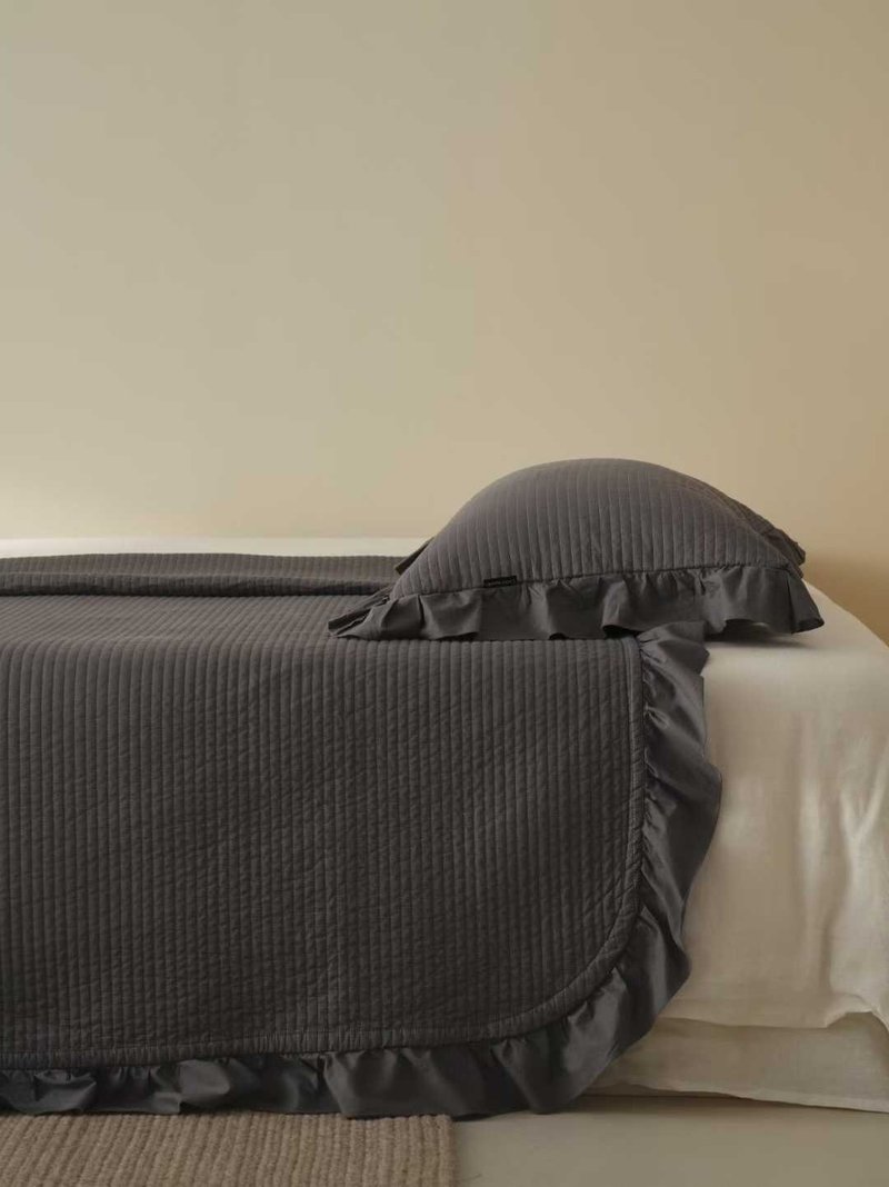 极简系列床盖三件套-烟屿灰 - 寝具 - 棉．麻 灰色