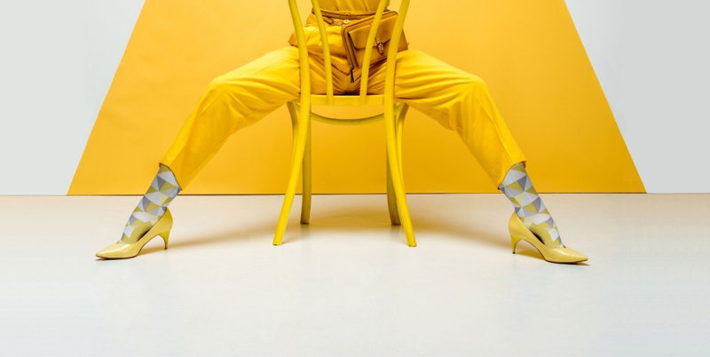 黄钻石  压力及膝袜  纽约设计师款 - 袜子 - 尼龙 