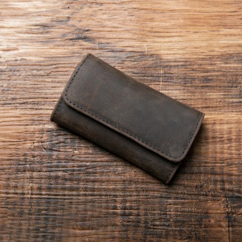 日本直送 钥匙圈卡夹 全皮革 沈稳棕 - 钥匙链/钥匙包 - 真皮 咖啡色