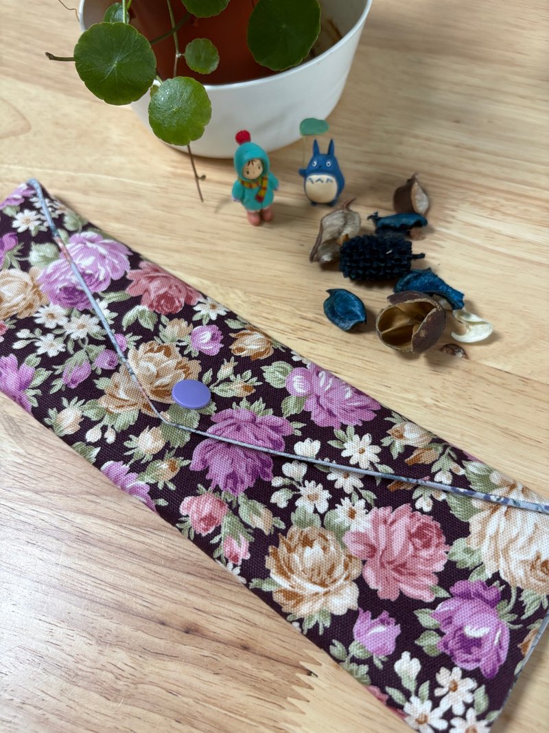 文青风环保纯棉筷袋 古典玫瑰园 浪漫紫花 质感原胚 美满 优质 - 收纳用品 - 棉．麻 紫色