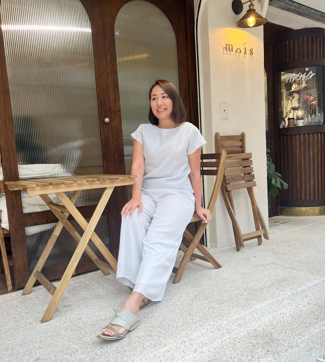 浅灰船领上衣 - 女装 T 恤 - 聚酯纤维 白色