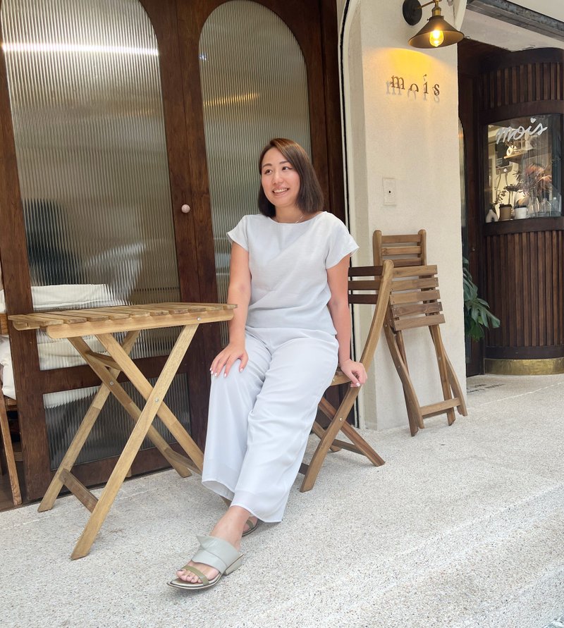 浅灰船领上衣 - 女装 T 恤 - 聚酯纤维 白色