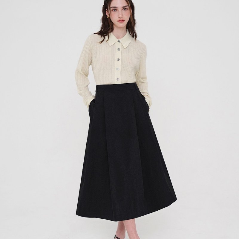 Korea sisterhood, Pintuck Skirt - Black - 裙子 - 尼龙 黑色