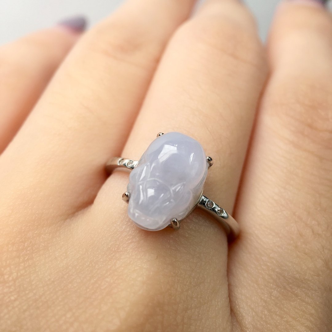 【招财神兽】冰种翡翠貔貅戒指 925银|天然缅甸玉翡翠A货|送礼 - 戒指 - 玉石 透明