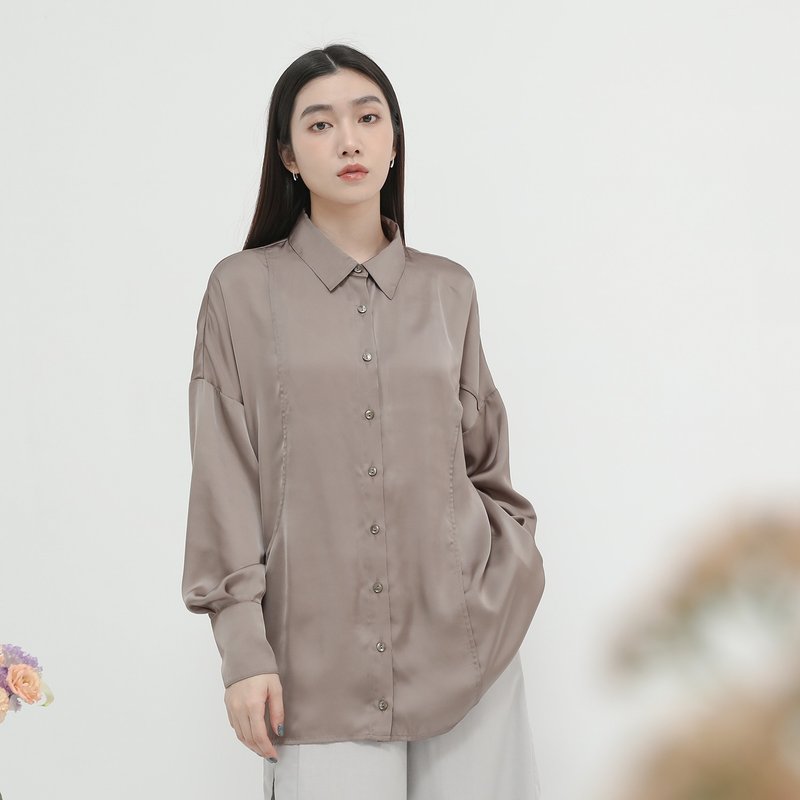 Zhilan_芝兰剪接衬衫_23AF010_棕 - 女装上衣 - 聚酯纤维 咖啡色