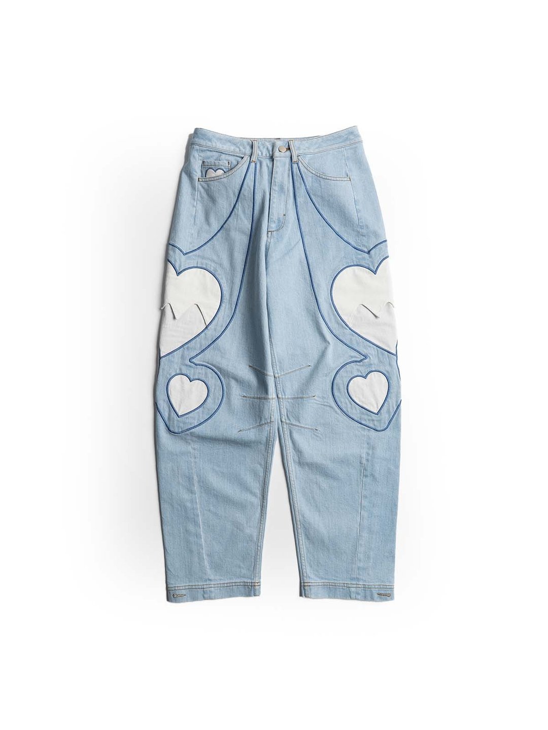 Broken Heart Jeans 刺绣宽版牛仔裤 - 女装长裤 - 棉 蓝色