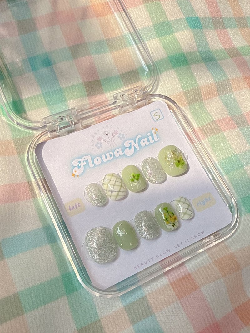 【定制】手工穿戴甲 | 绿柔柔  | No.S9 - 指甲油/指甲贴 - 其他材质 绿色