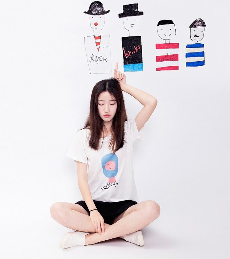 夏季纯棉原创印花情侣T恤-脸 - 女装 T 恤 - 棉．麻 白色