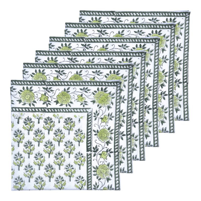 印度棉布印花餐巾六条装20x20英寸可机洗可重复使用餐桌布巾 - 餐垫/桌巾 - 其他材质 绿色