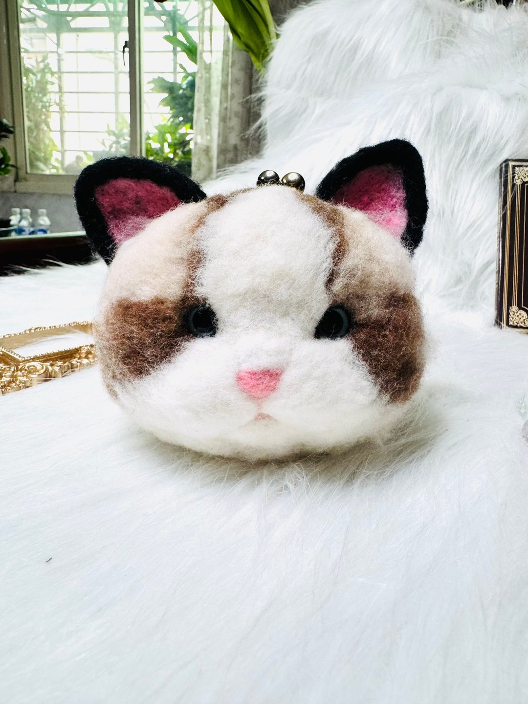 羊毛毡布偶猫金口包 - 零钱包 - 羊毛 银色