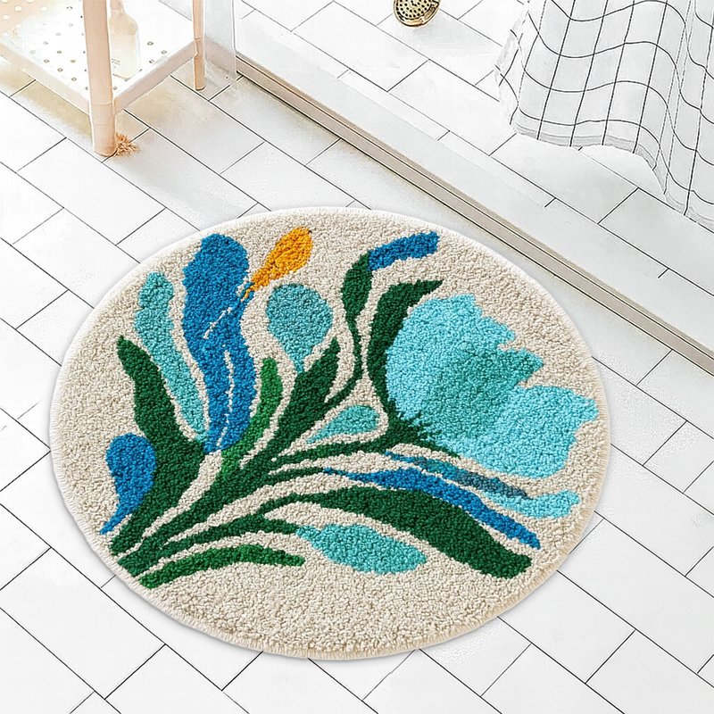 蓝色花朵植绒地垫浴室地垫吸水地垫柔软卧室地垫区域地垫礼品 - 地垫/地毯 - 聚酯纤维 