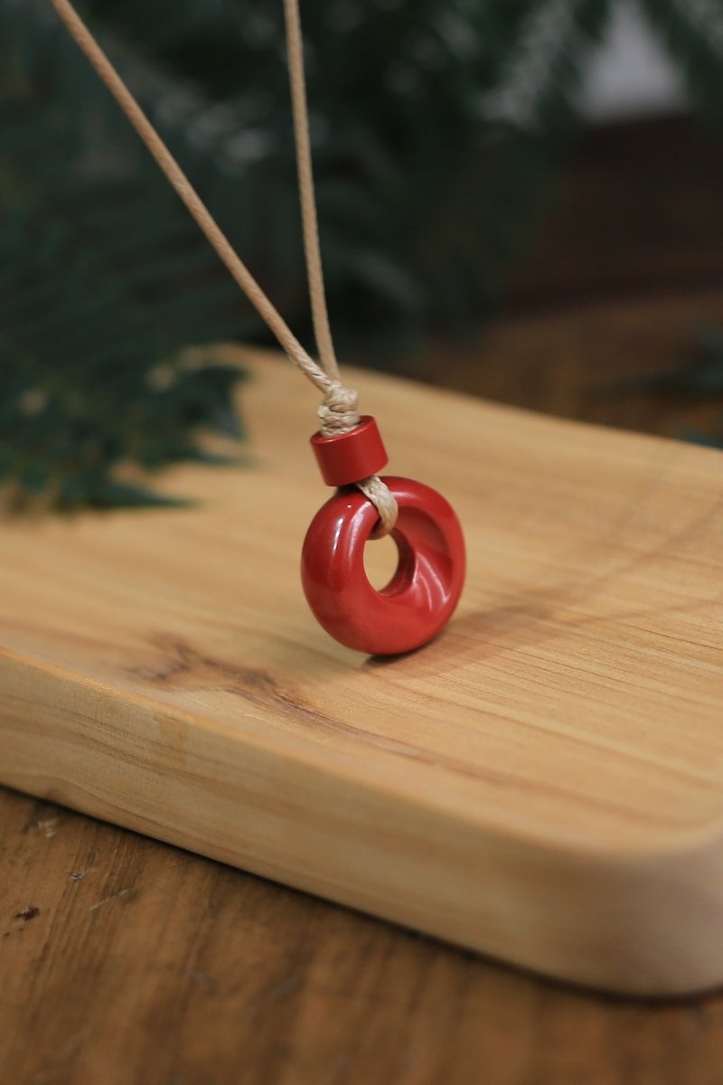 春秋手作 | 设计款平安扣锁骨链 | 高含量帝王砂 项链 - 项链 - 半宝石 红色