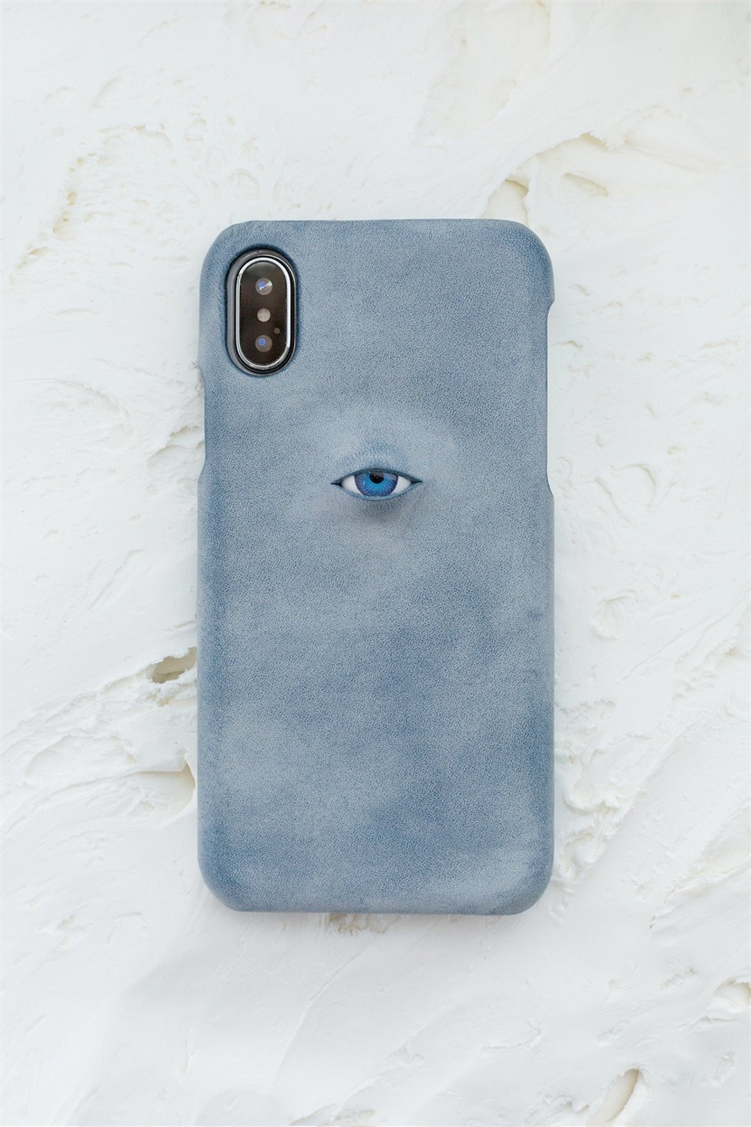 煙霧藍 眼珠題材 手工真皮iPhone手機殼 保護套 意大利植鞣牛皮 - 手机壳/手机套 - 真皮 蓝色
