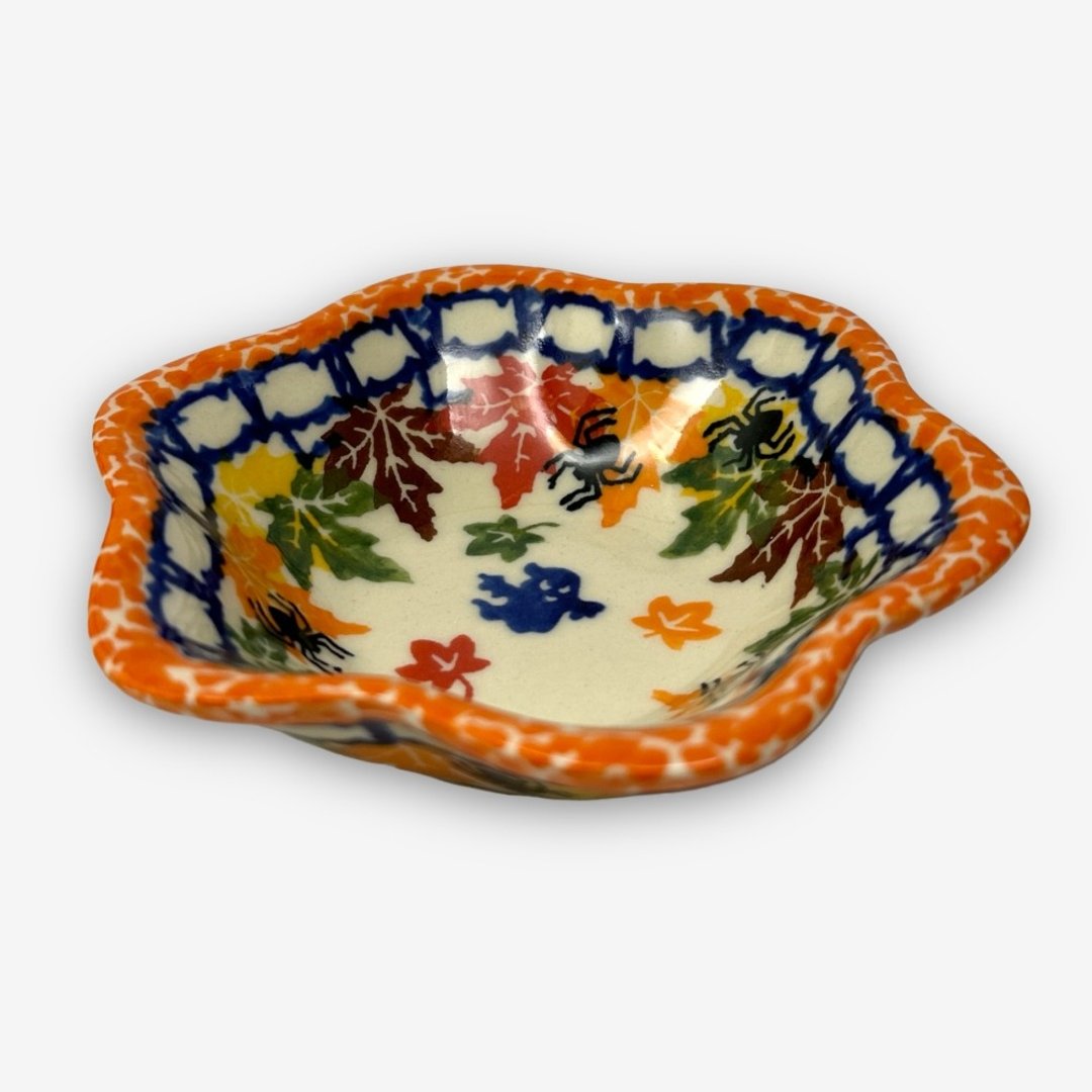 波兰手绘手工陶-花型深盘 12cm 南瓜万圣节系列 设计师款 - 盘子/餐盘/盘架 - 陶 橘色