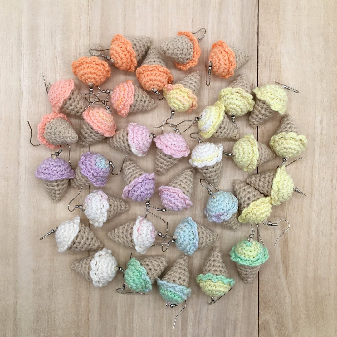 Ice Cream Cone Earrings - Amigurumi Ice Cream Cone Earrings Accessories - 耳环/耳夹 - 棉 多色