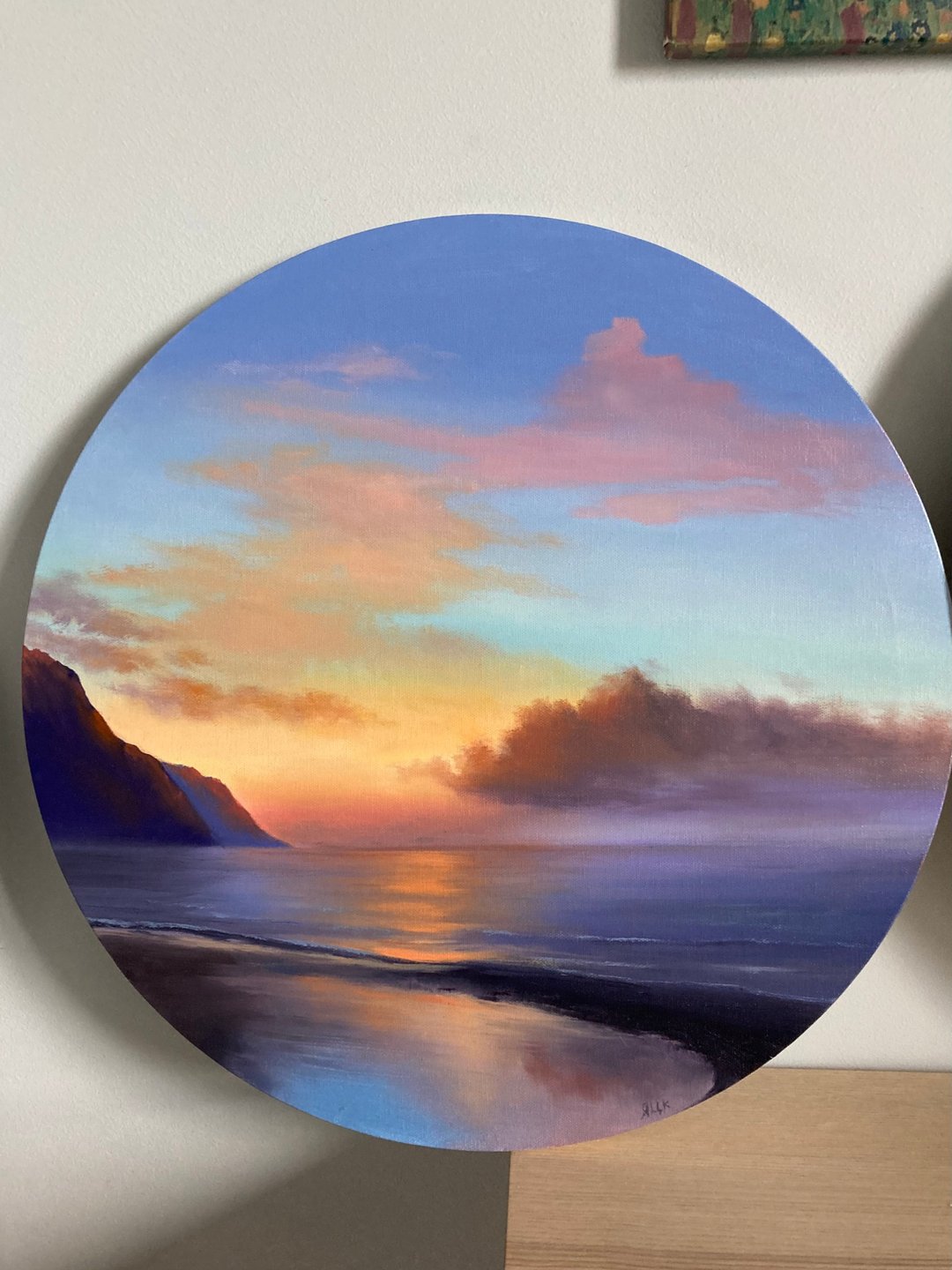 Original Ocean Painting, Oil Painting On Canvas, Sunrise Painting, 油画, 日落画 - 墙贴/壁贴 - 棉 粉红色