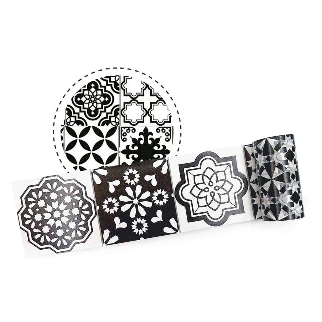 Retro Black and White Spanish Tile Patterns washi Tape. - 纸胶带 - 纸 黑色