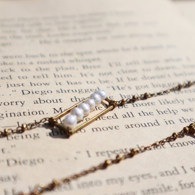 对角线  黄铜手链  天然珍珠 brass 母亲节 礼物  定制化 - 手链/手环 - 铜/黄铜 白色