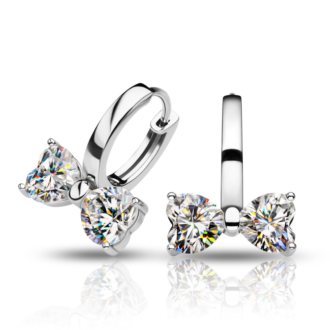 莫桑石白色D色 吊坠总重4.0ct 蝴蝶结吊坠耳环18K镀金 女孩礼物 - 耳环/耳夹 - 钻石 