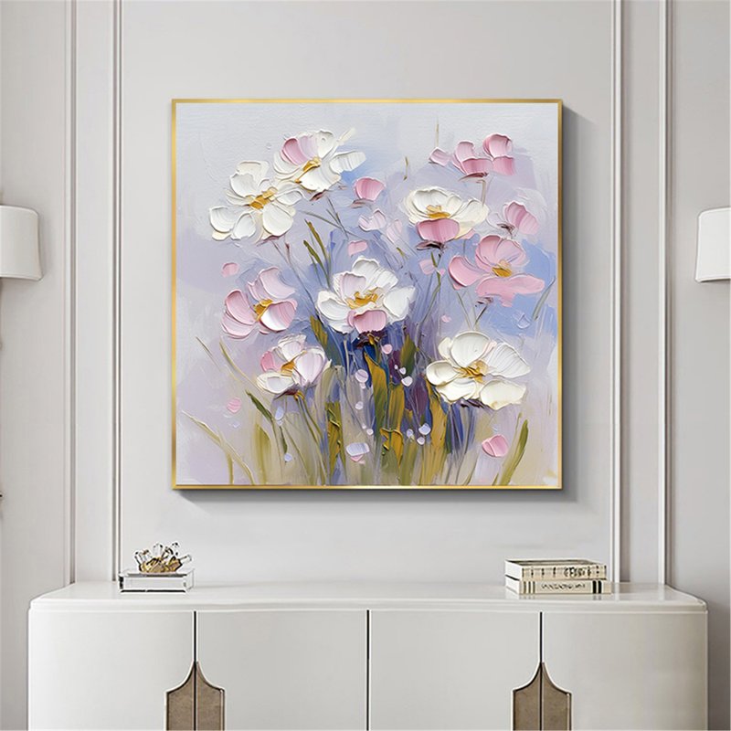 花语 手绘花卉装饰画肌理抽象画餐厅客厅挂画现代田园风治愈风 - 海报/装饰画/版画 - 亚麻 粉红色