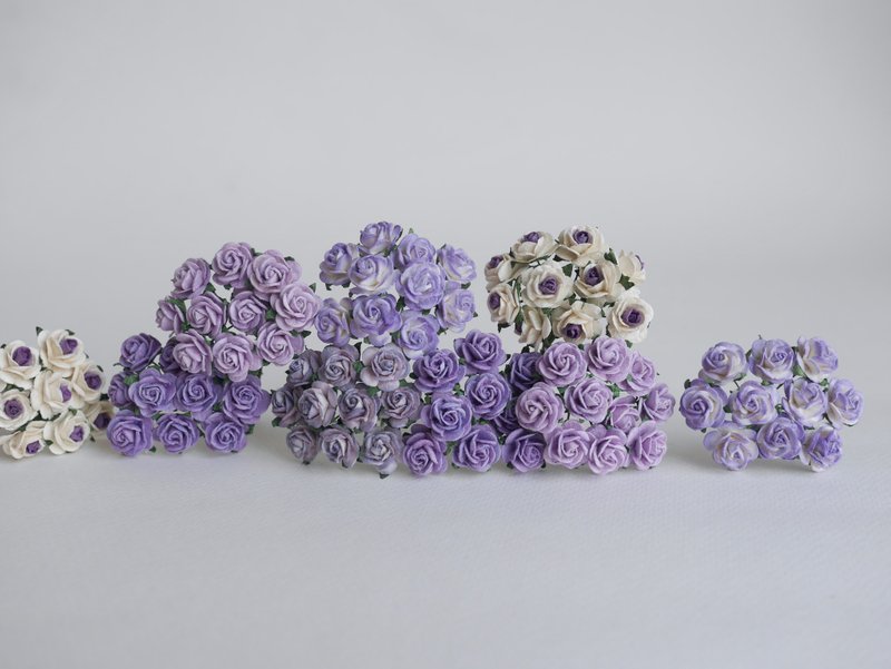 纸花用品，100 件。小玫瑰，尺寸 1.5 厘米，混合紫色调 - 其他 - 纸 紫色