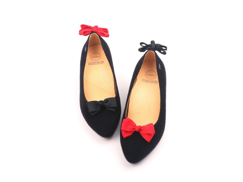 MIT【 巧致 蝴蝶结魔鬼毡跟鞋-黑/红】自由黏贴 多变趣味 - 高跟鞋 - 其他人造纤维 黑色