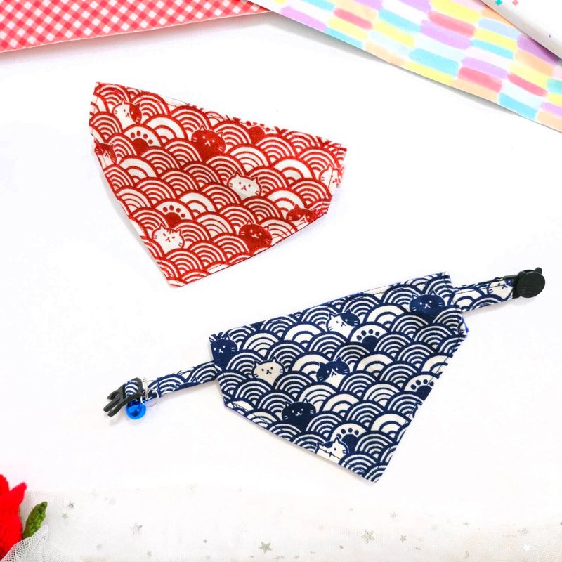 安全项圈，猫项圈，狗项圈，猫围巾，海，日本 - 项圈/牵绳 - 棉．麻 蓝色