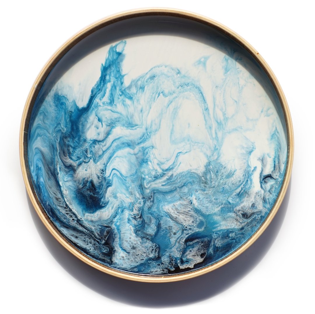 【 BlueTray 蓝・月球体・原木扥盘】37.5cm - 浅碟/小碟子 - 木头 蓝色