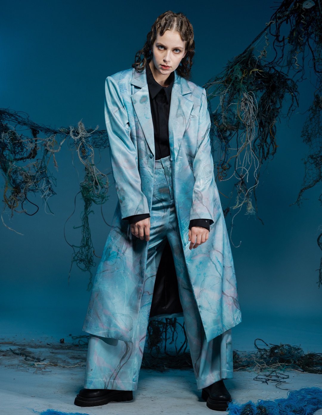 长版西装外套/环保材质/海洋印花/23AW-INF - 女装休闲/机能外套 - 聚酯纤维 多色