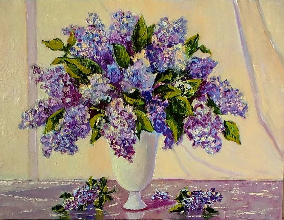 紫丁香油画 - 原创艺术 - 花卉画 - 花朵居家艺术装饰 - 墙贴/壁贴 - 其他材质 紫色