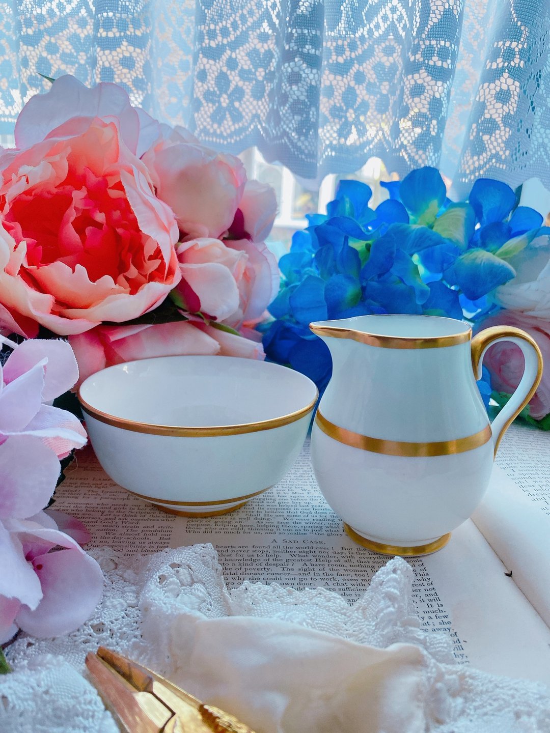 英国制皇家Wedgwood1891年湖水绿手绘镶金边经典设计奶壶糖碗 - 茶具/茶杯 - 瓷 多色