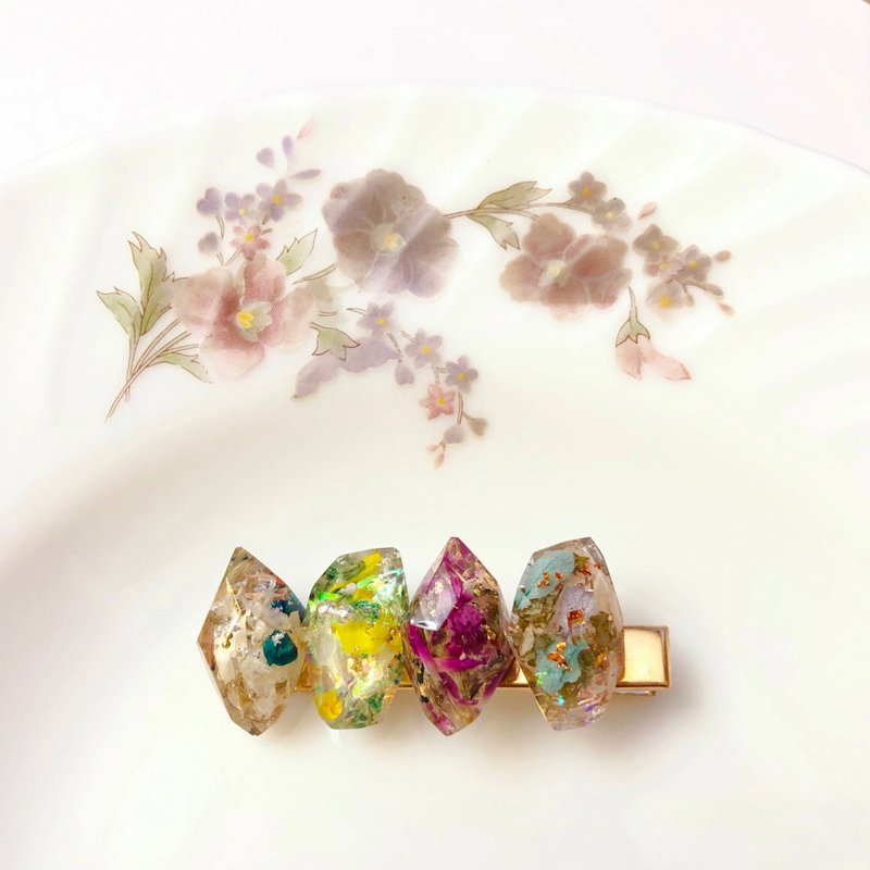 宝石发夹 手作 干燥花 日本树脂 真花 - 发饰 - 树脂 多色