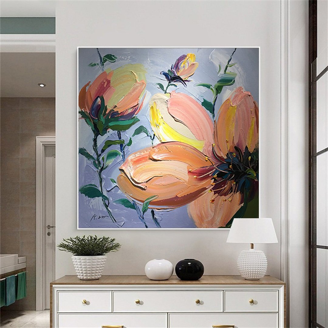 花语 手绘肌理抽象装饰画餐厅客厅挂画现代田园风景画花卉艺术画 - 海报/装饰画/版画 - 亚麻 