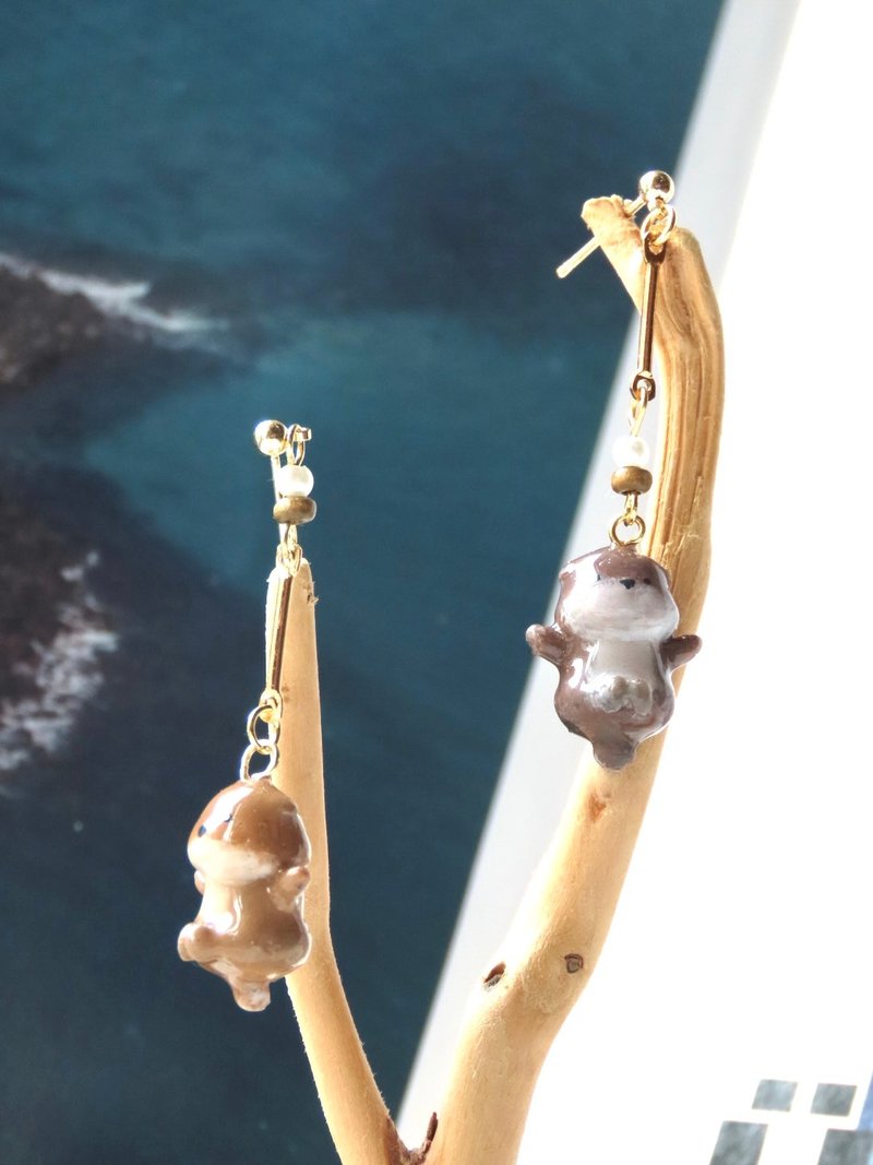 小水獭 | 耳环耳夹 - 耳环/耳夹 - 其他金属 咖啡色