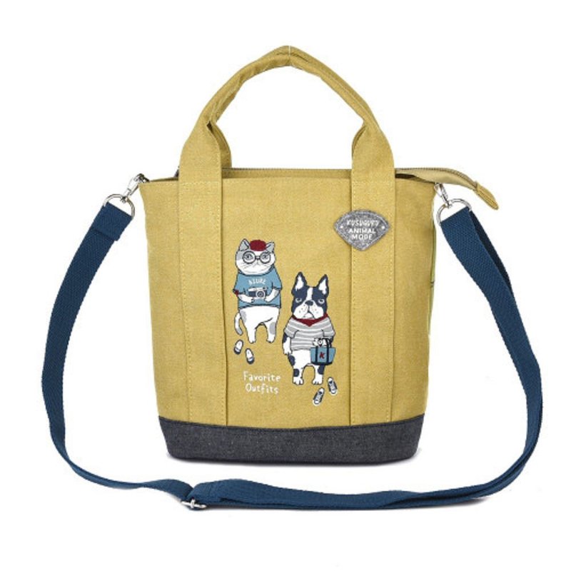KusuguruJapan肩背包手提包2用 日本眼镜猫Animal Mode单肩包-黄 - 侧背包/斜挎包 - 其他人造纤维 黄色