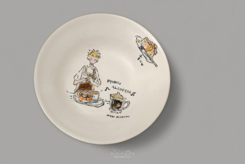 春郎陶-甜点师的日常-圆瓷盘 14.6cm - 盘子/餐盘/盘架 - 陶 多色