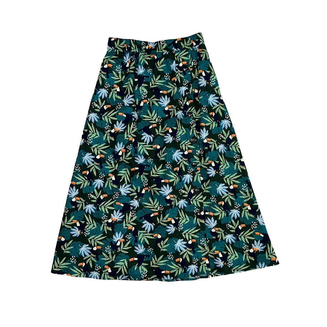 Women's Bird Print Skirt 女装大嘴鸟长裙 - 深绿色 - 裙子 - 棉 绿色