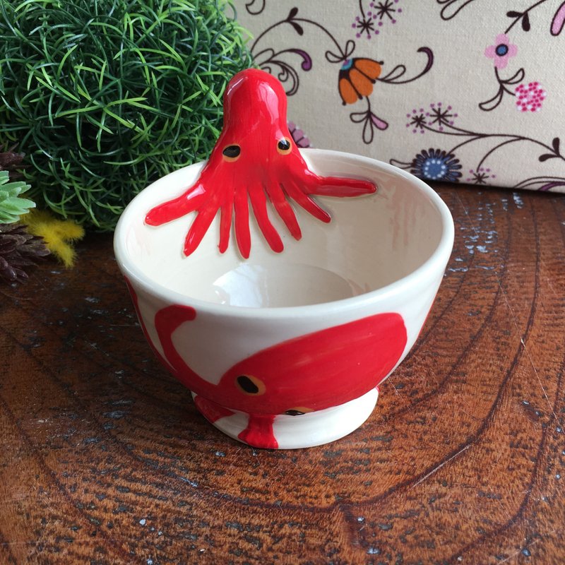 Octopus free cup Octopus take bath cup - 茶具/茶杯 - 陶 红色