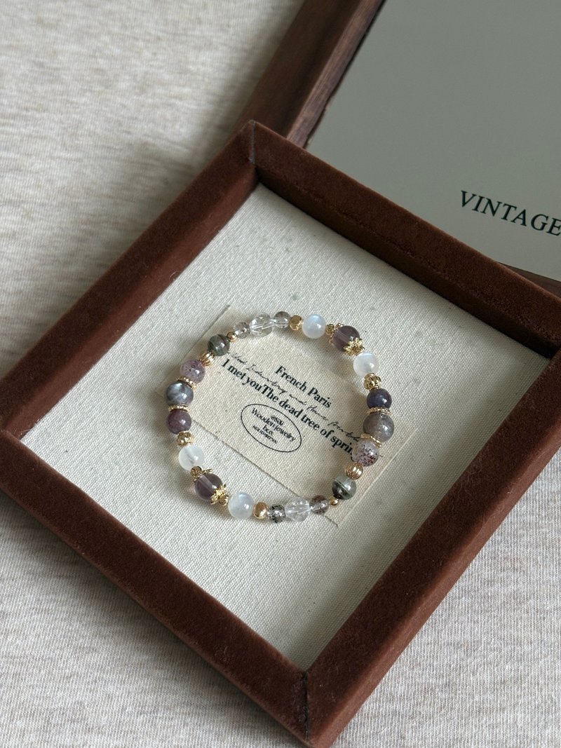 拾光絮语///萤石月光石黑云母白水晶红绿幽灵毒液金草莓星辉骨干 - 手链/手环 - 水晶 紫色