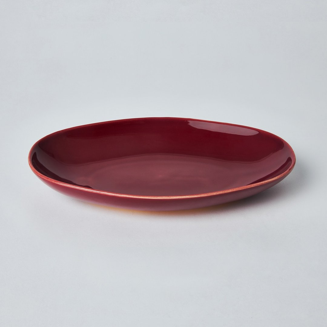 KOGA 许家陶器品 陶质六角腰子盘 (协兴红) - 盘子/餐盘/盘架 - 陶 红色