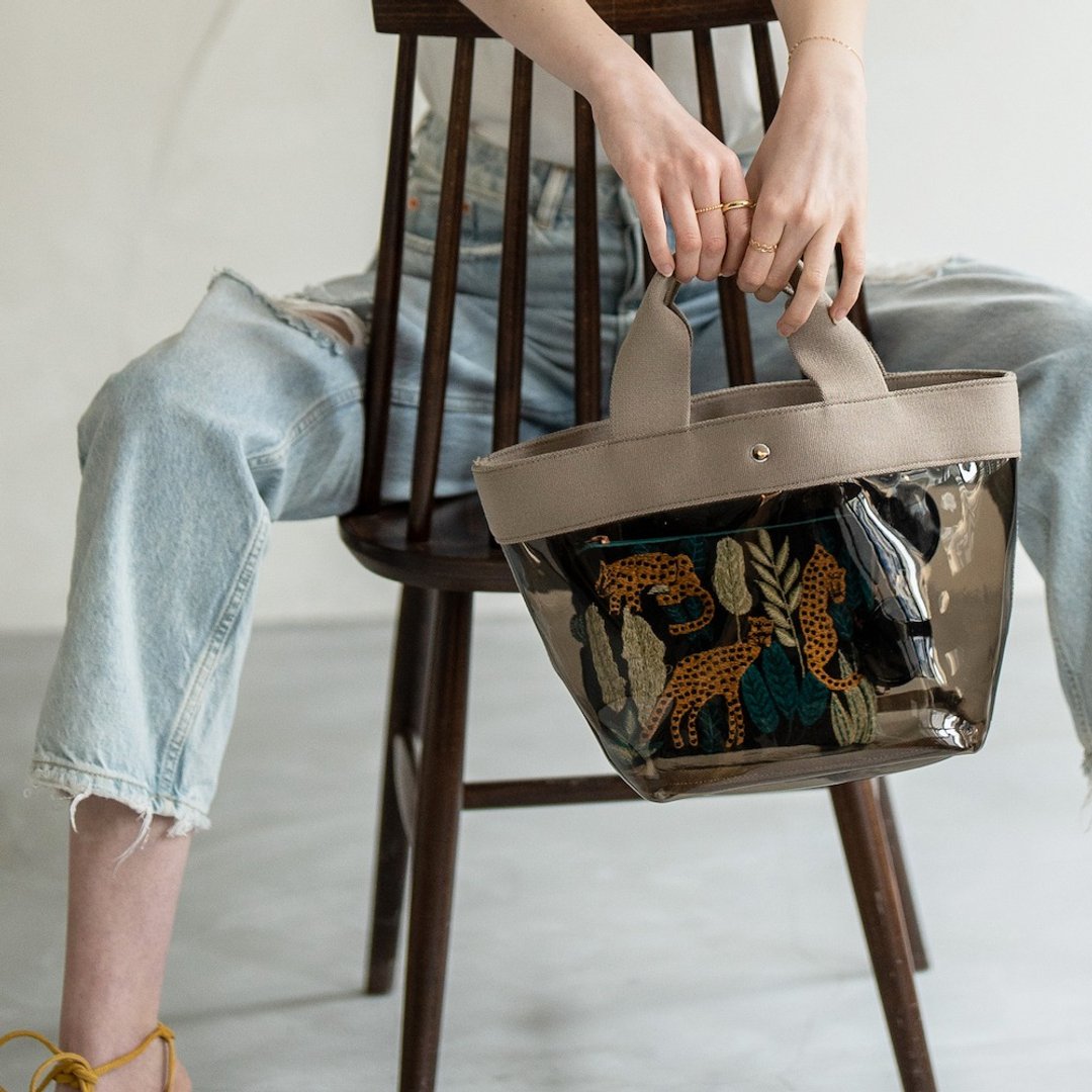Clear Tote Bag TPU Material Handbag Bicolor Transparent Large Capacity Adult Japan Ladies HAYNI [Greige] - 手提包/手提袋 - 塑料 灰色