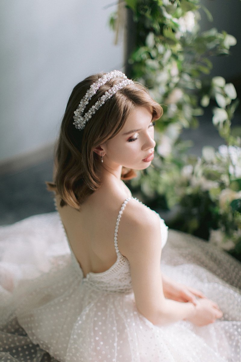 wedding hair accessories headband pearl , Bridal hair headpiece - 发饰 - 其他材质 白色