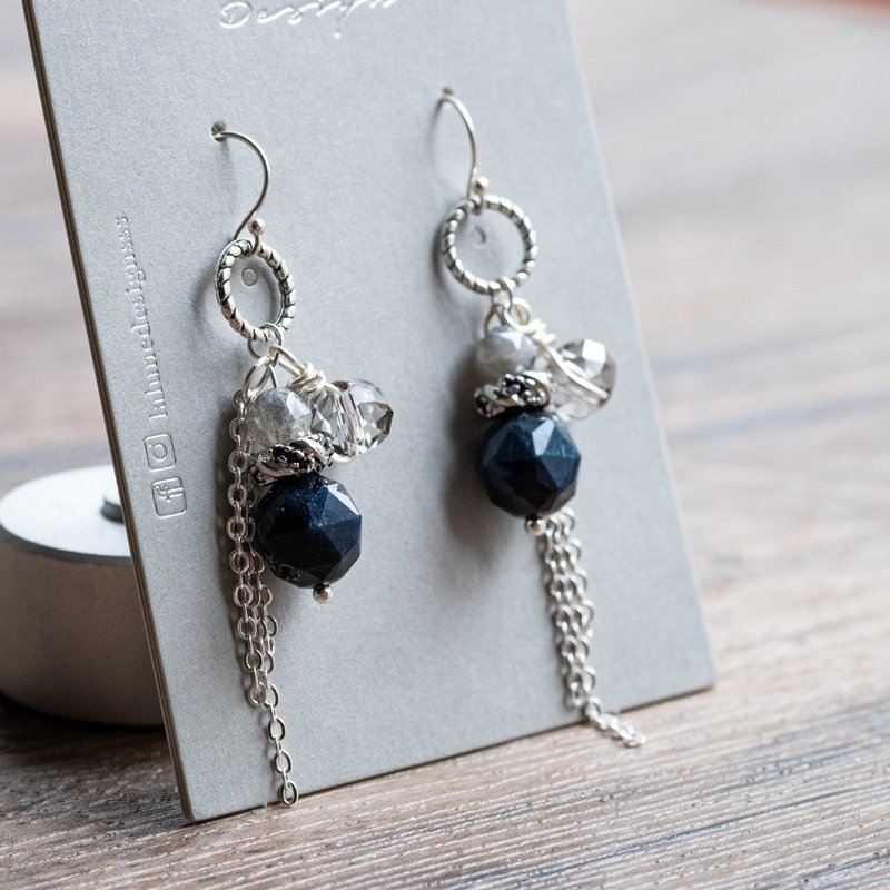 Hester 原创设计天然水晶耳环 蓝纹石 灰月亮 - 耳环/耳夹 - 水晶 蓝色