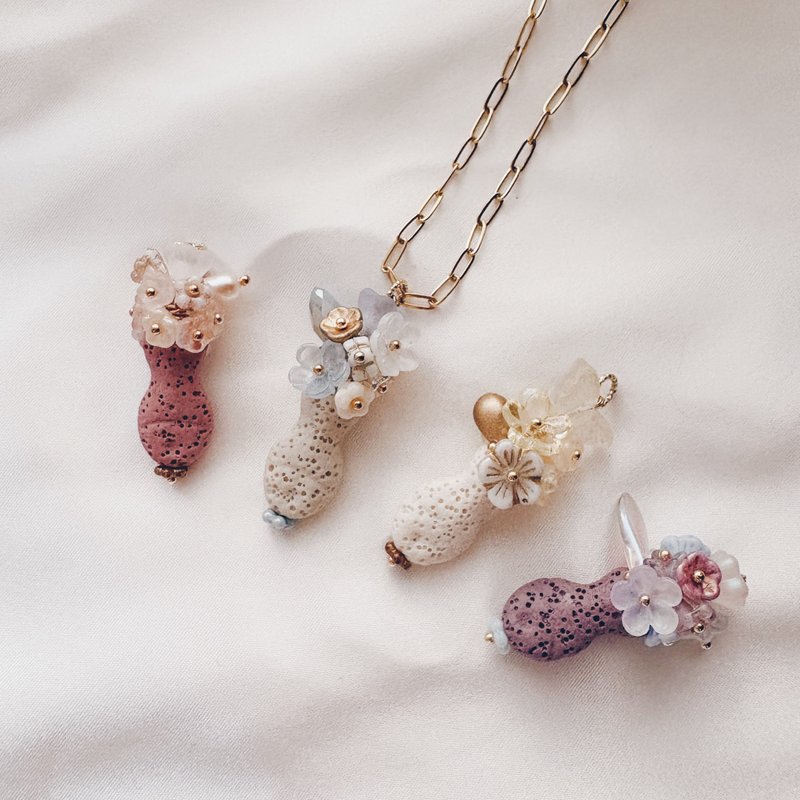 定制设计－火山石琉璃小瓶花 // 可作香氛项链・胸针・吊饰 - 项链 - 玻璃 多色