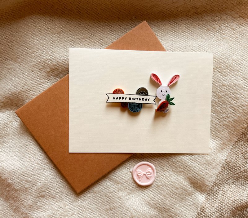 手工卷纸生日卡片—兔宝宝生日快乐 - 卡片/明信片 - 纸 橘色