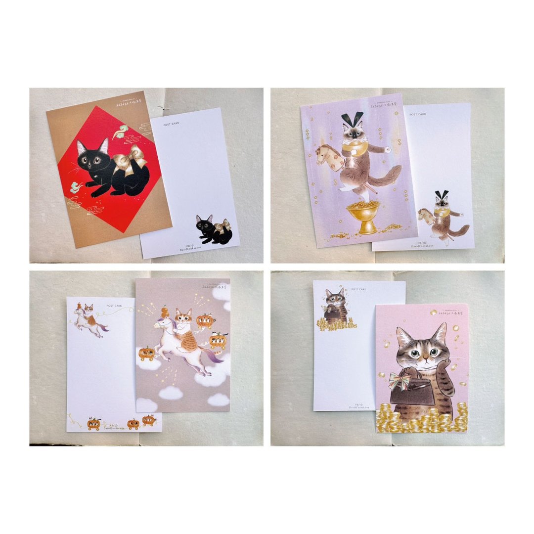插画明信片-猫咪新春明信片 四款 - 卡片/明信片 - 纸 粉红色